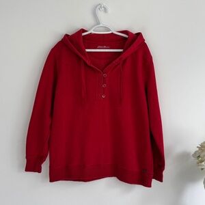 Vintage Red Eddie Bauer Hoodie With Buttons